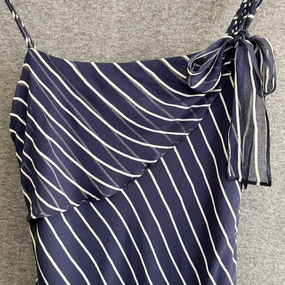 LAUNDRY Vintage Silk Chiffon Striped Dress Women 8 Navy Stripe - Picture 4 of 14